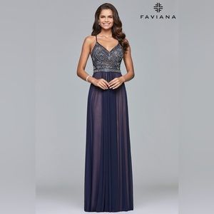 Beaded Faviana Navy Prom/Homecoming Dress